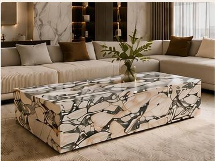 Marble coffee table in a luxury living room