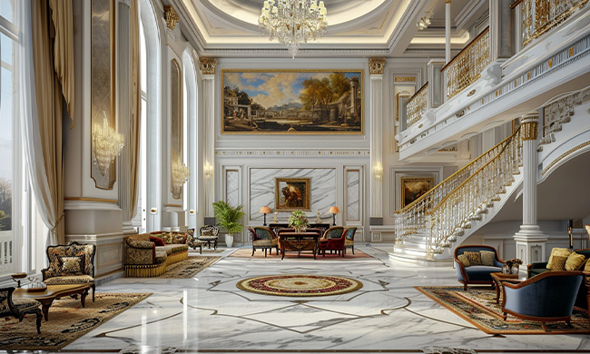 Lobby staircase and column stone package