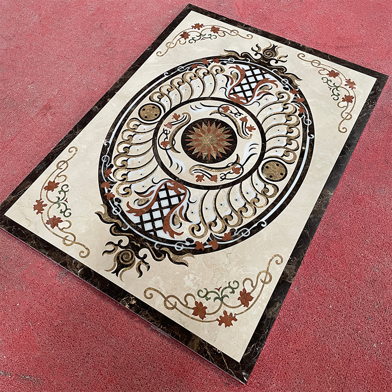 Luxury Modern Design Rectangular Marble Water Jet Medallion Pattern Tiles For Interior Home Stair Flooring Room Decoration Wall Panel
