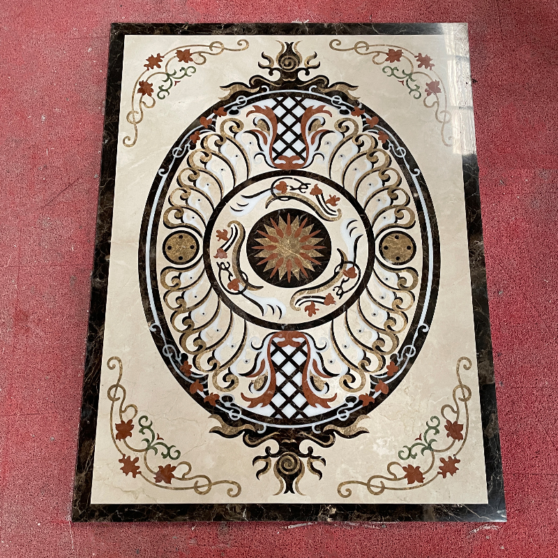 Luxury Modern Design Rectangular Marble Water Jet Medallion Pattern Tiles For Interior Home Stair Flooring Room Decoration Wall Panel