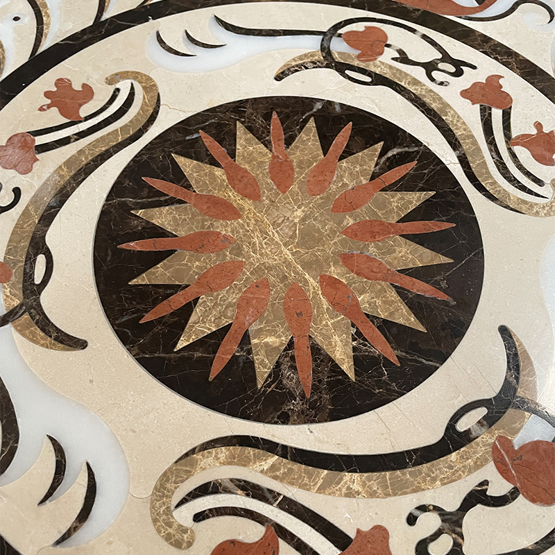 Luxury Modern Design Rectangular Marble Water Jet Medallion Pattern Tiles For Interior Home Stair Flooring Room Decoration Wall Panel