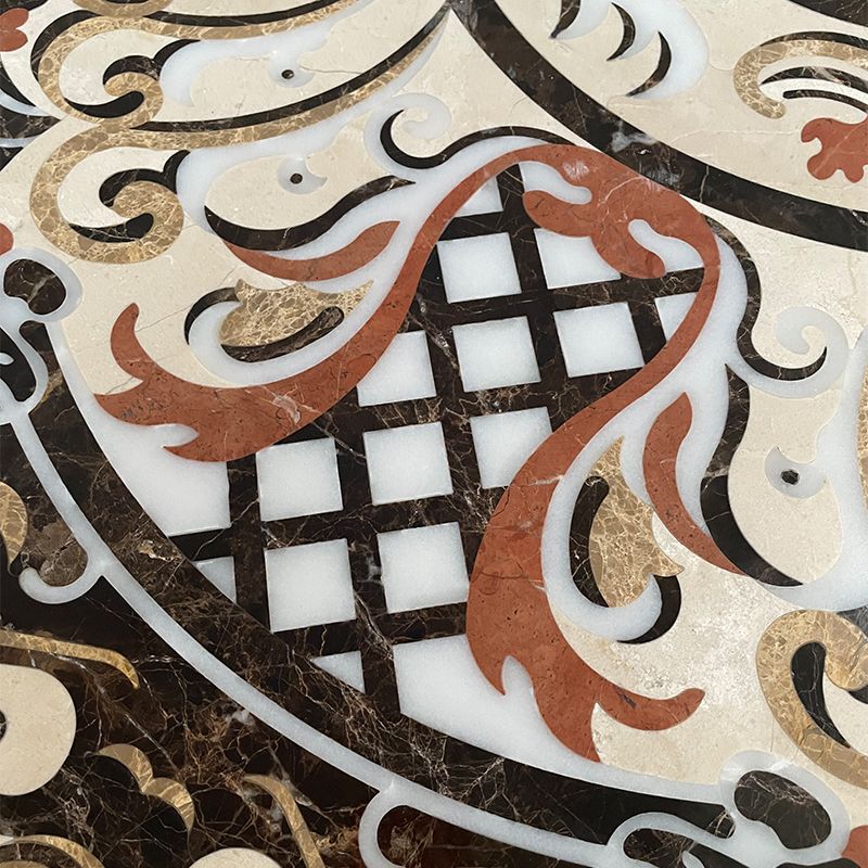 Luxury Modern Design Rectangular Marble Water Jet Medallion Pattern Tiles For Interior Home Stair Flooring Room Decoration Wall Panel