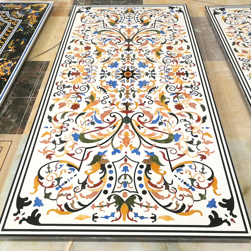 Modern Luxury Hotel Lobby Carpet Medallion Design With Waterjet Marble Inlay Tile Flooring Natural Stone Slab