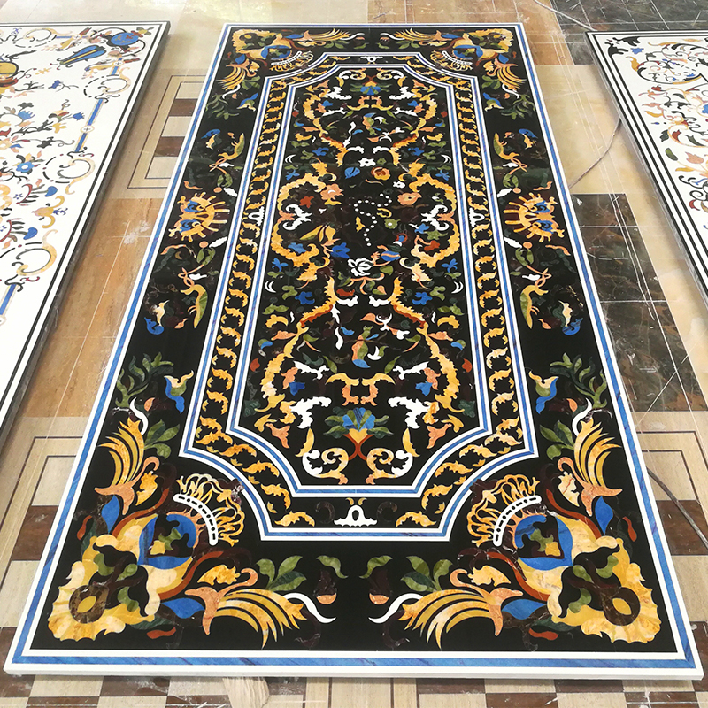 Modern Luxury Hotel Lobby Carpet Medallion Design With Waterjet Marble Inlay Tile Flooring Natural Stone Slab