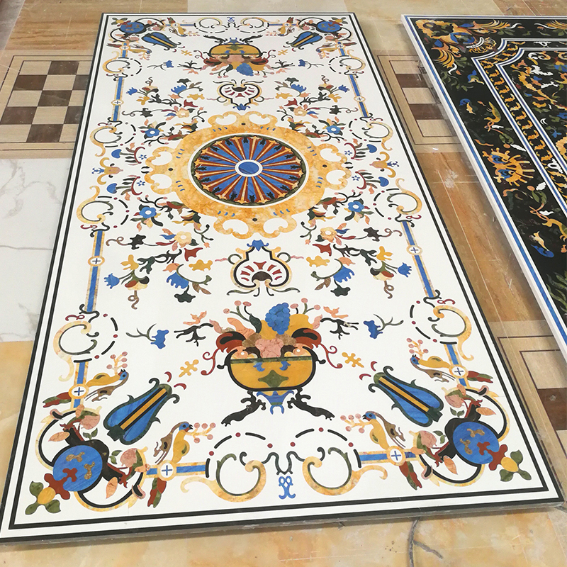 Modern Luxury Hotel Lobby Carpet Medallion Design With Waterjet Marble Inlay Tile Flooring Natural Stone Slab