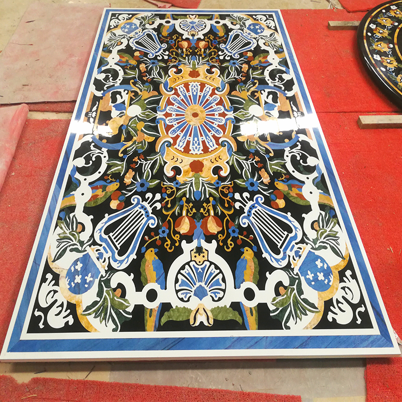 Modern Luxury Hotel Lobby Carpet Medallion Design With Waterjet Marble Inlay Tile Flooring Natural Stone Slab