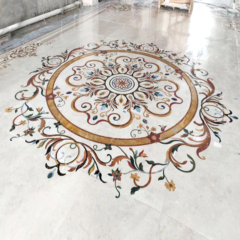 Luxury Customize Size Modern Design Round Marble Water Jet Medallion Pattern Tiles For Interior Home Flooring Room Decoration Wall Panel