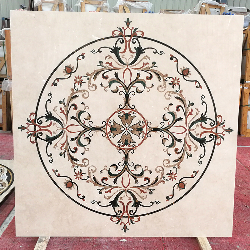 High Quality Customization Design Water Jet Pattern Medallion Floor Tiles For Hotel Labby Decor Flower Marble Water-jet Inlay