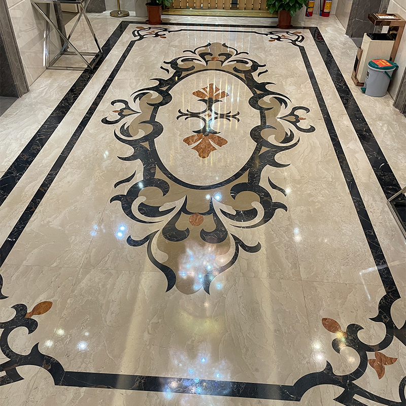 Luxury High Quality Customization Design Water Jet Pattern Medallion Floor Tiles For Hotel Labby Decor Flower Marble Water-jet Inlay