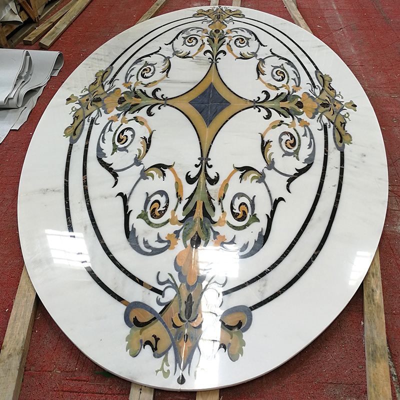 Luxury High Quality Customization Design Water Jet Pattern Medallion Floor Tiles For Hotel Labby Decor Flower Water-jet Marble For Villa Decoration Floor Tiles Hotel Lobby Floor Decoration