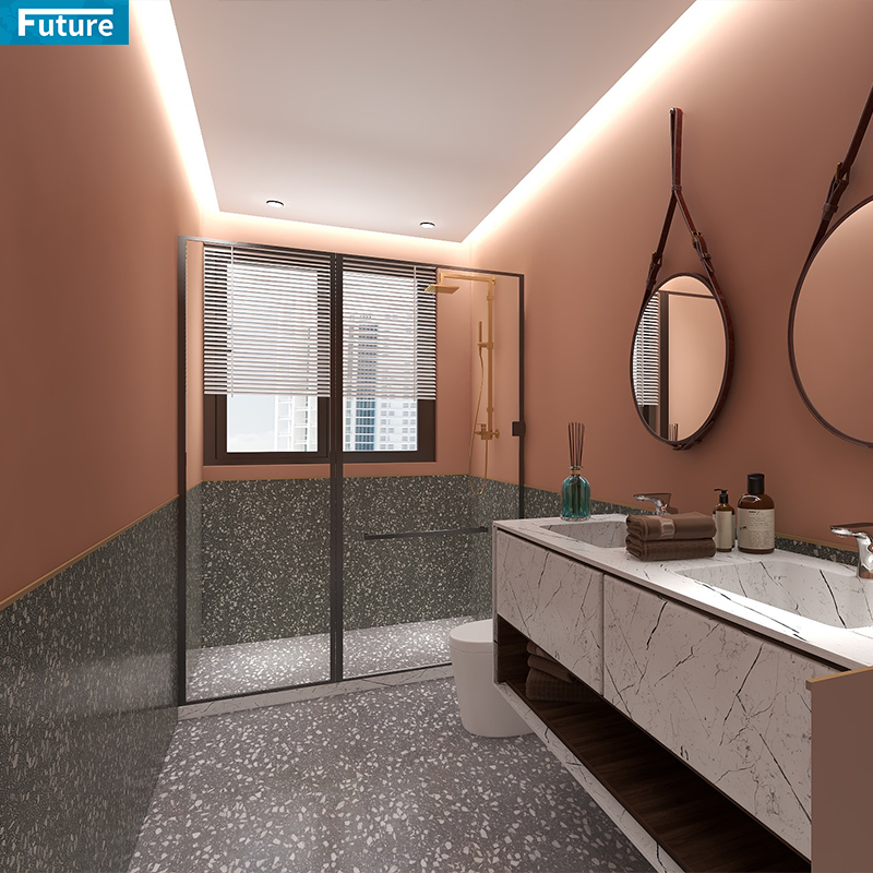 Modern Black Rustic Interior Porcelain Terrazzo Tile Restaurant Balcony Floor Bathroom Villa Interior Application