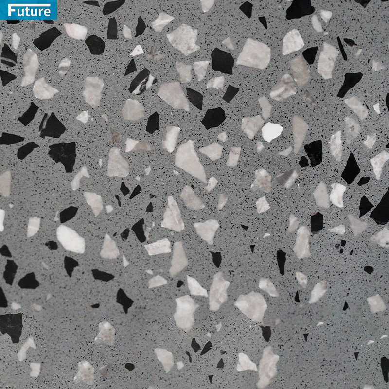 Wholesale Cheap Price Artificial Light Black And Grey Terrazzo Tiles Epoxy Terrazzo for Interior Flooring Wall Panel Kitchen Countertops