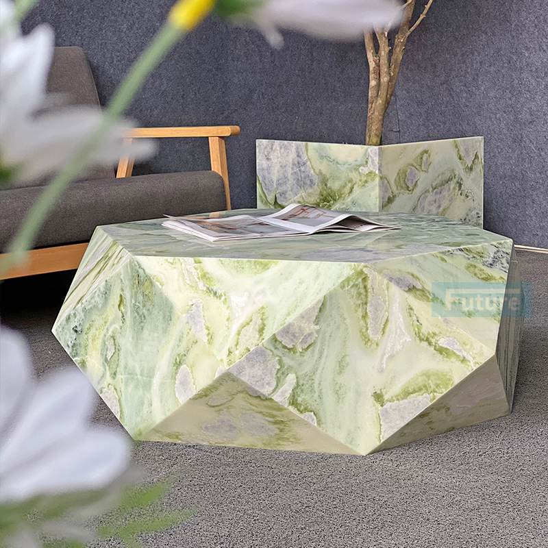 Luxury Modern Style Diamonds Shape Calacatta Green Marble Coffee Table For Home Decor Livingroom Furnoture Villa Decor