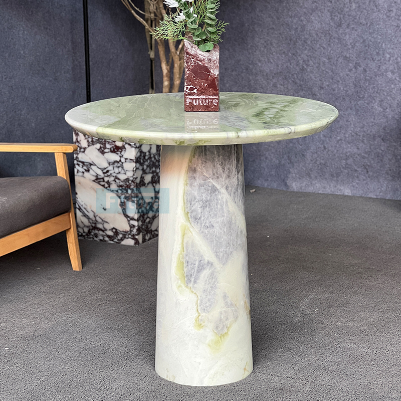 Luxury Modern Style Round Top Green Marble Side Tea Table For Home Decor Livingroom Furniture Villa Decor