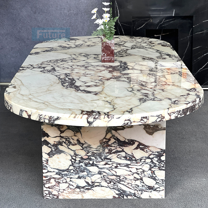 Luxury Modern Style Oval Calacatta Viola Marble Dining Table For Home Decor Dining Furniture Dining Hall Restaurant
