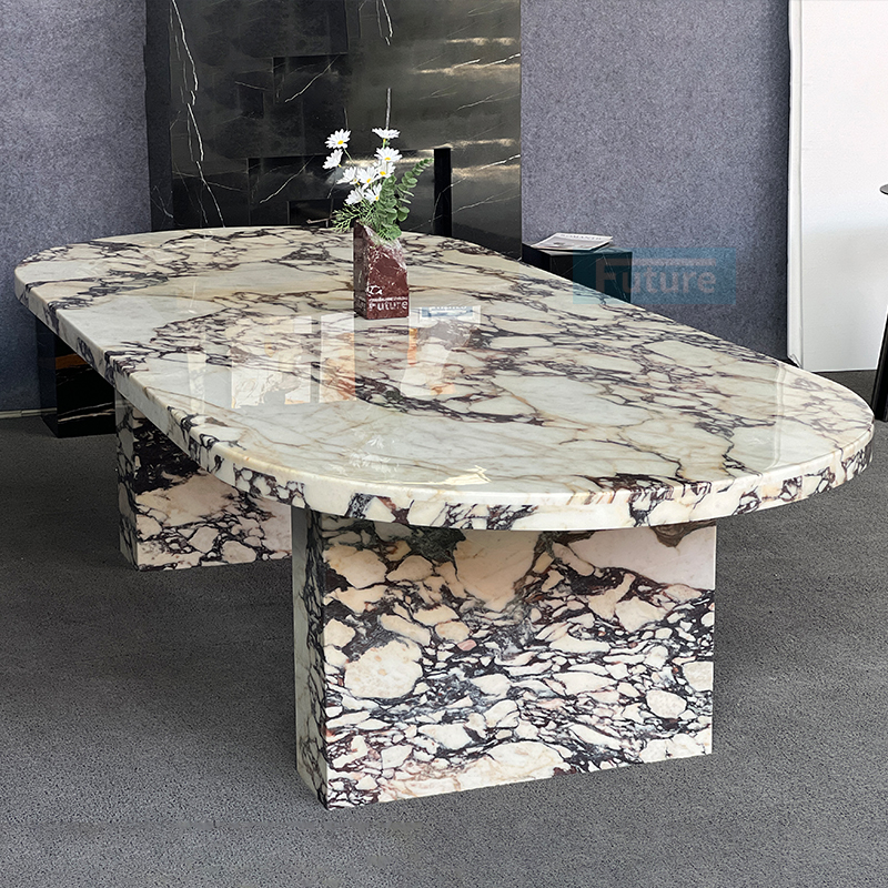 Luxury Modern Style Oval Calacatta Viola Marble Dining Table For Home Decor Dining Furniture Dining Hall Restaurant