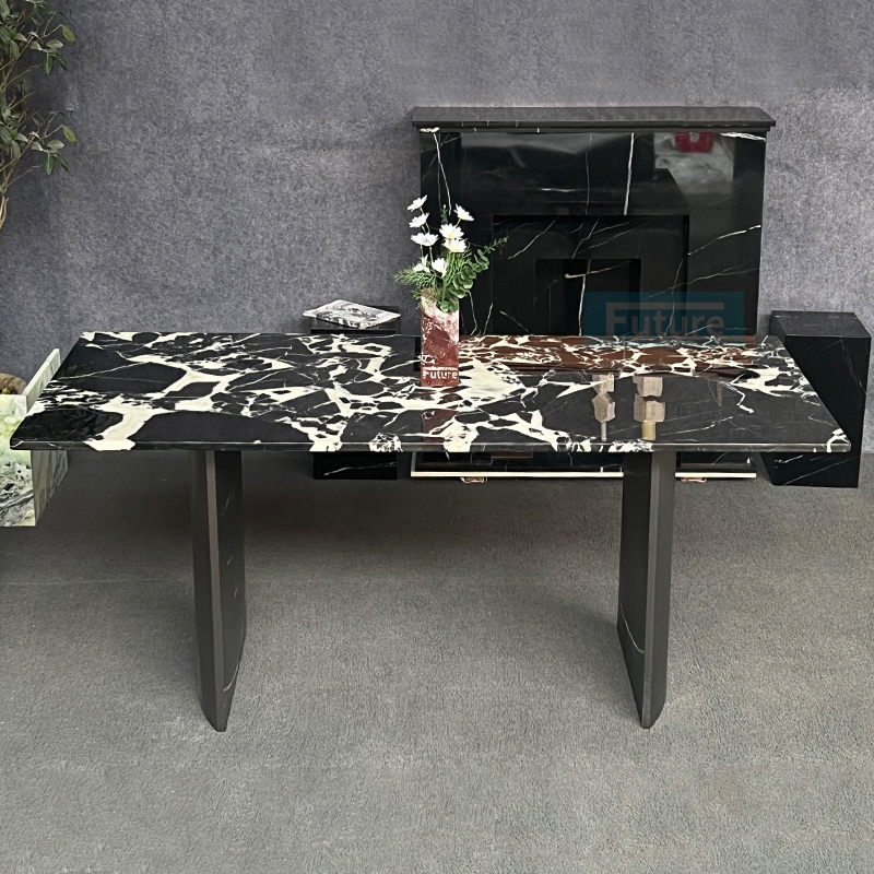 Luxury Modern Style Rectangular Calacatta Black Marble Dining Table For Home Decor Dining Furniture Dining Hall Restaurant