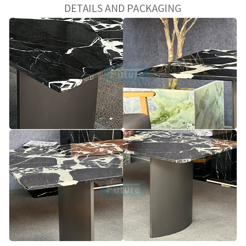 Luxury Modern Style Rectangular Calacatta Black Marble Dining Table For Home Decor Dining Furniture Dining Hall Restaurant