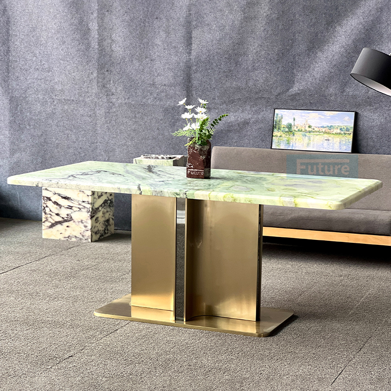 Luxury Modern Style Rectangular Fendi Green Marble Top Dining Table With Metal Leg For Home Decor Dining Furniture Dining Hall Restaurant