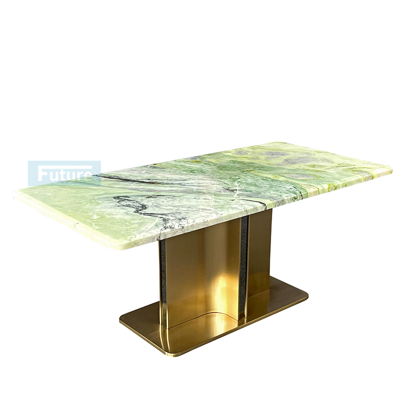 Luxury Modern Style Rectangular Fendi Green Marble Top Dining Table With Metal Leg For Home Decor Dining Furniture Dining Hall Restaurant