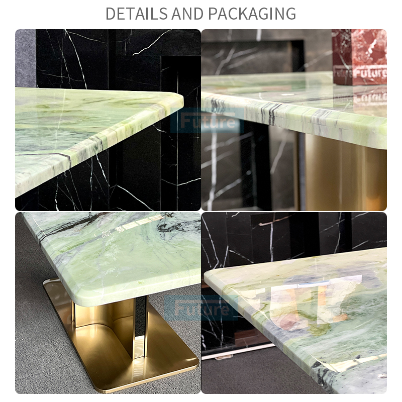 Luxury Modern Style Rectangular Fendi Green Marble Top Dining Table With Metal Leg For Home Decor Dining Furniture Dining Hall Restaurant