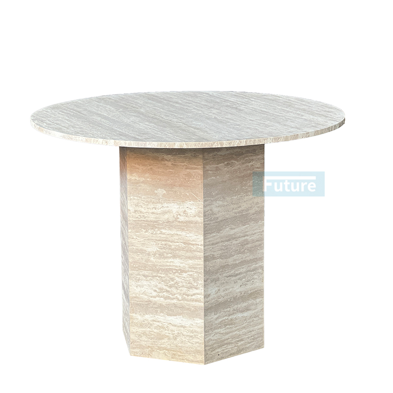 Luxury Wabi-sabi Style Round Top Beige Travertine Dining Table For Home Decor Dining Furniture Dining Hall Restaurant