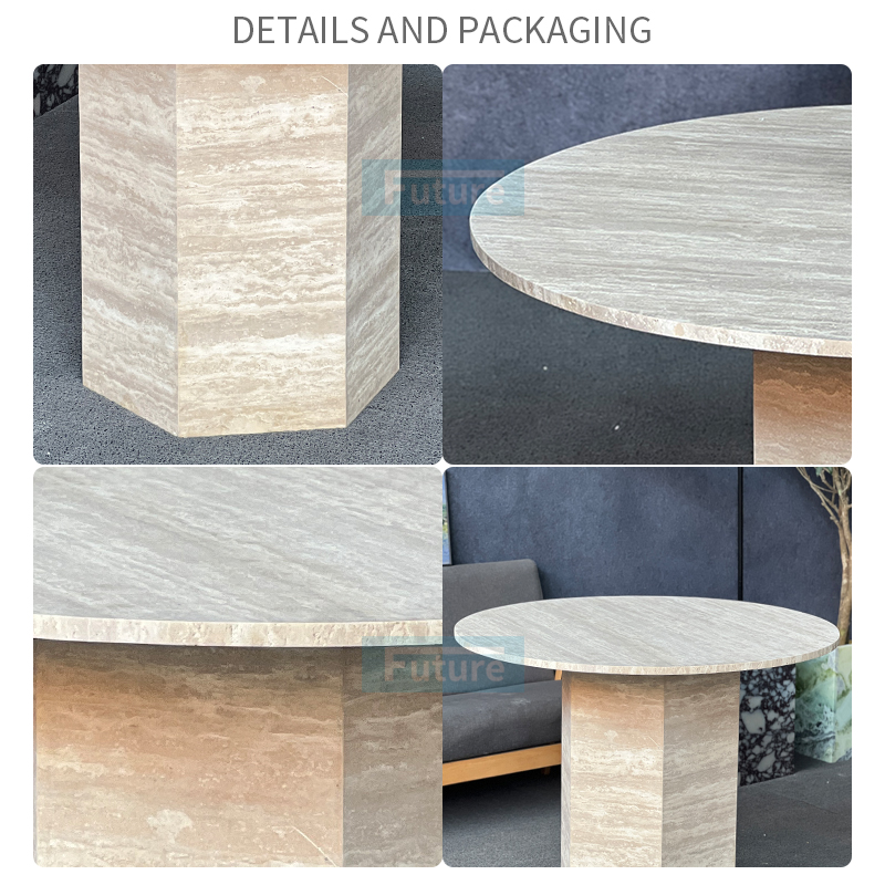 Luxury Wabi-sabi Style Round Top Beige Travertine Dining Table For Home Decor Dining Furniture Dining Hall Restaurant