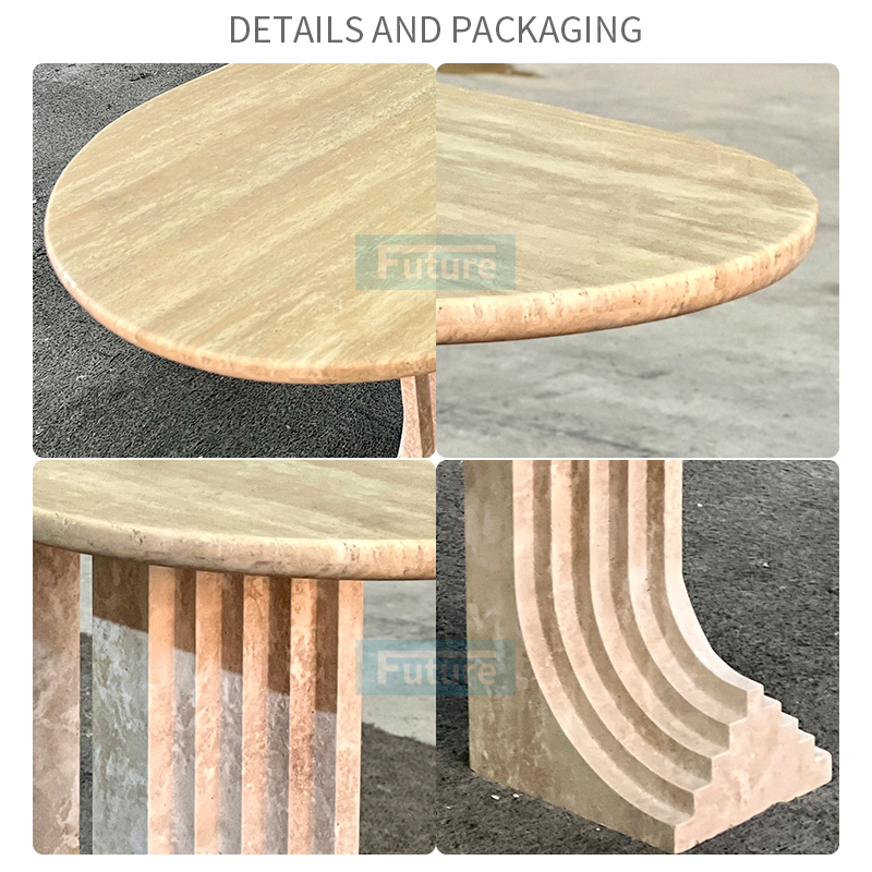 Luxury Wabi-sabi Style Oval Top Beige Travertine Dining Table With L Shape Leg For Home Decor Dining Furniture Dining Hall Restaurant