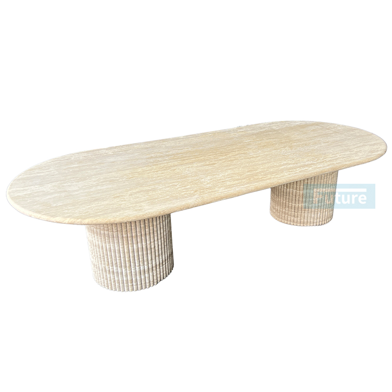 Luxury Wabi-sabi Style Long Size Oval Top Beige Travertine Dining Table For Home Decor Dining Furniture Dining Hall Restaurant Hotel