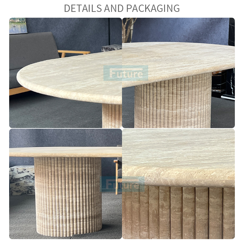 Luxury Wabi-sabi Style Long Size Oval Top Beige Travertine Dining Table For Home Decor Dining Furniture Dining Hall Restaurant Hotel