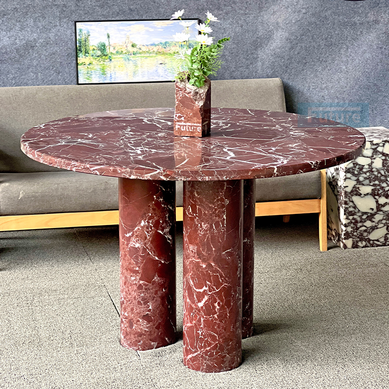 Luxury Modern Style Rosa Levanto Red Marble Dining Table For Home Decor Dining Furniture Dining Hall Restaurant Hotel Diningroom