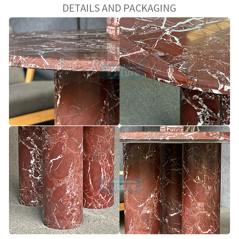 Luxury Modern Style Rosa Levanto Red Marble Dining Table For Home Decor Dining Furniture Dining Hall Restaurant Hotel Diningroom