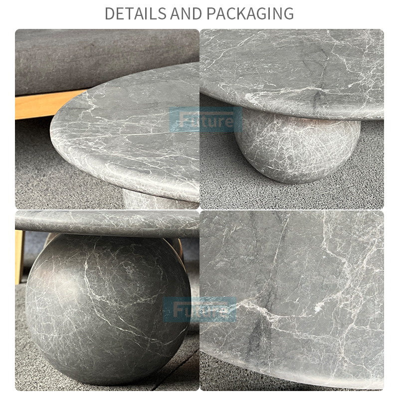 Luxury Modern Style Hermes Gray Marble Coffee Table With Round Leg For Home Decor Livingroom Furniture Hotel Bar Coffee Shop