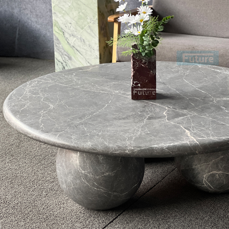 Luxury Modern Style Hermes Gray Marble Coffee Table With Round Leg For Home Decor Livingroom Furniture Hotel Bar Coffee Shop
