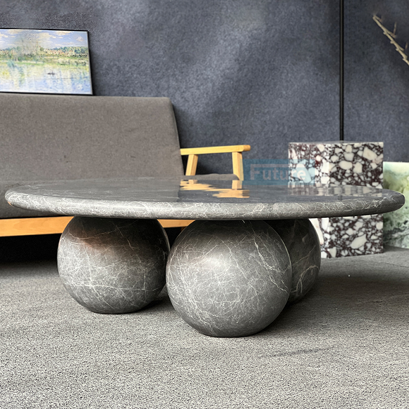 Luxury Modern Style Hermes Gray Marble Coffee Table With Round Leg For Home Decor Livingroom Furniture Hotel Bar Coffee Shop