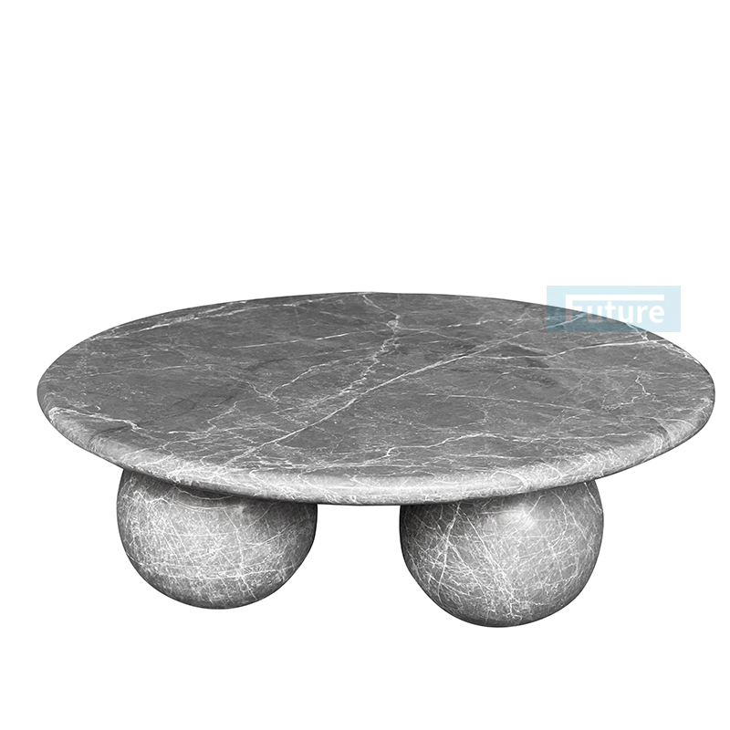 Luxury Modern Style Hermes Gray Marble Coffee Table With Round Leg For Home Decor Livingroom Furniture Hotel Bar Coffee Shop
