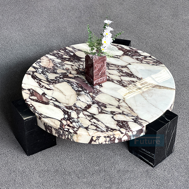 Luxury Modern Style Round Top Calacatta Viola Marble Coffee Table Tea Table For Home Decor Livingroom Furniture Hotel Bar Coffee Shop