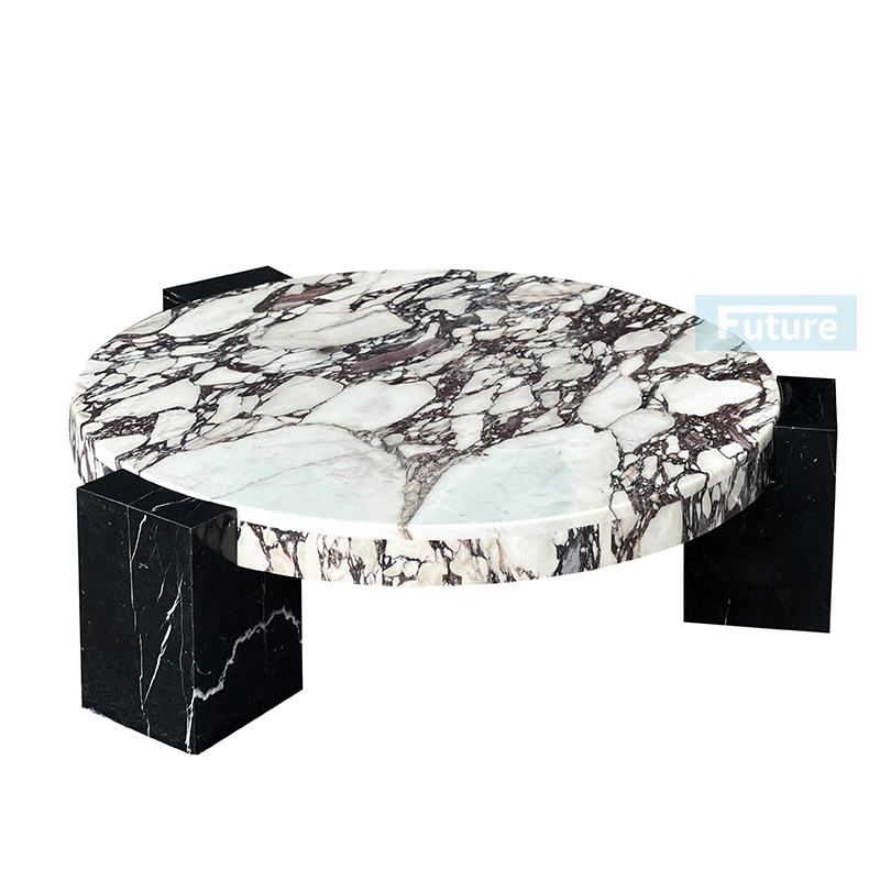 Luxury Modern Style Round Top Calacatta Viola Marble Coffee Table Tea Table For Home Decor Livingroom Furniture Hotel Bar Coffee Shop