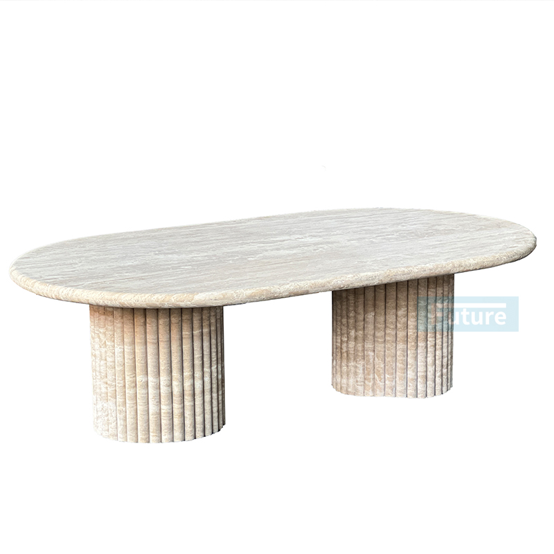 Luxury Wabi-sabi Style Oval Top Low Plinth Beige Travertine Coffee Table Tea Table For Home Decor Livingroom Furniture Villa Decor