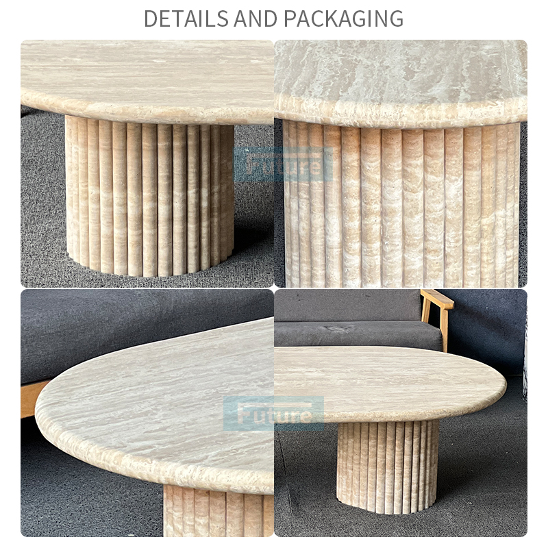 Luxury Wabi-sabi Style Oval Top Low Plinth Beige Travertine Coffee Table Tea Table For Home Decor Livingroom Furniture Villa Decor