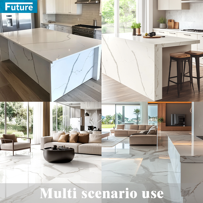 Luxury Wholesale Modern Calacatta White Quartz Artificial Marble Stone Slab for Kitchen Countertop Staircase Floor Tiles Wall Panel