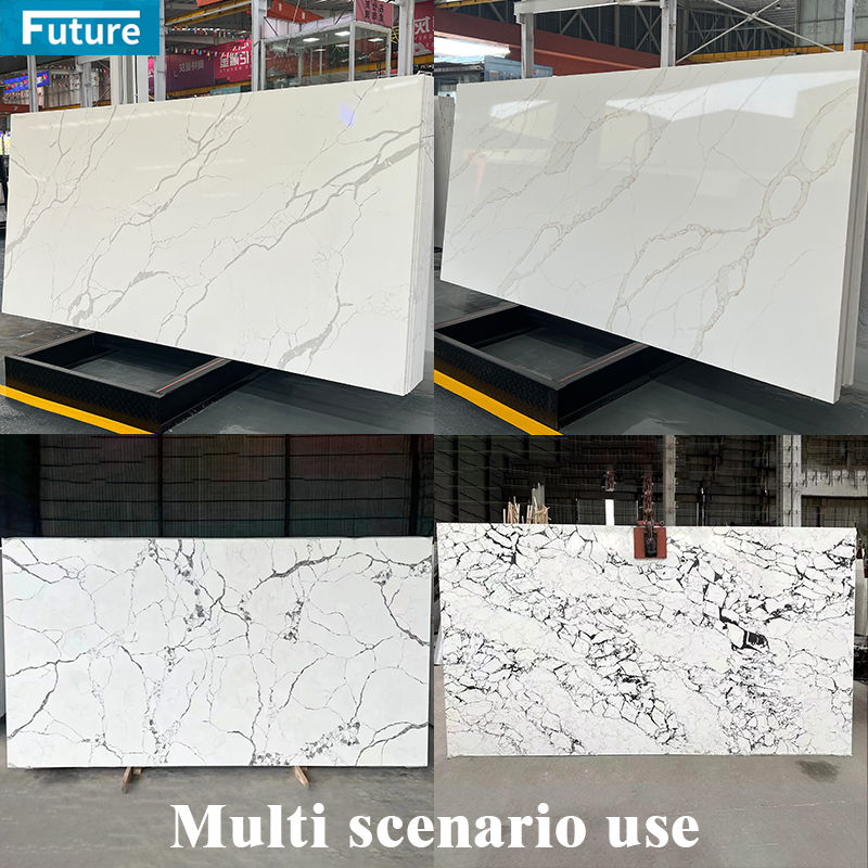 Artifical Calacatta White Marble Vein Big Slab Artificial Stones Quartz Slab for Kitchentop Countertop Wall Table Engineer Stone