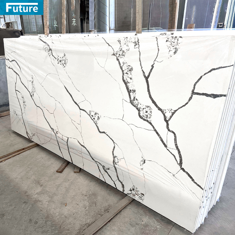 Luxury Black Color with White Veins Calacatta Big Slab Artificial Quartz Stone Slab Kitchen Countertop Wall Table Engineer Stone