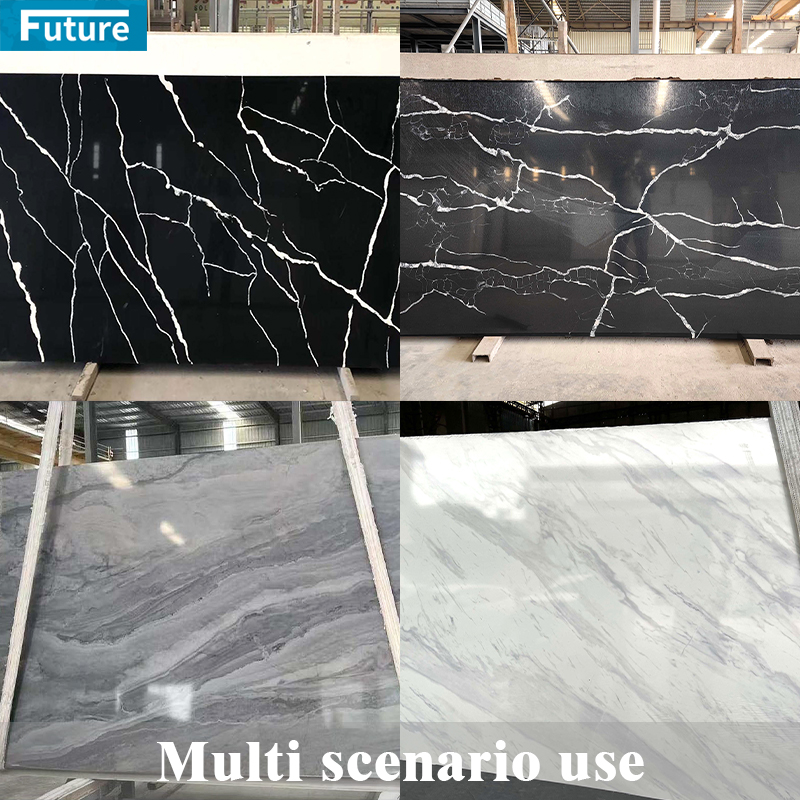 Luxury Black Color with White Veins Calacatta Big Slab Artificial Quartz Stone Slab Kitchen Countertop Wall Table Engineer Stone