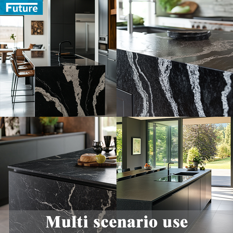 Luxury Black Color with White Veins Calacatta Big Slab Artificial Quartz Stone Slab Kitchen Countertop Wall Table Engineer Stone