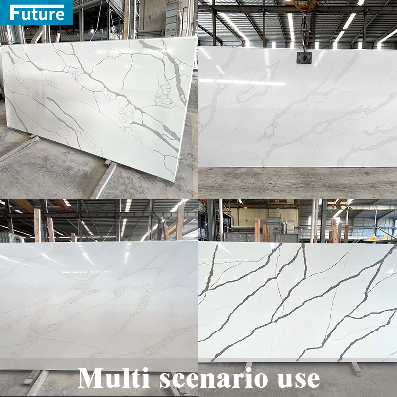 Modern Wholesale White Clear Calacatta Quartz Artificial Stone Kitchen Island Slab Production Line Countertops Slabs