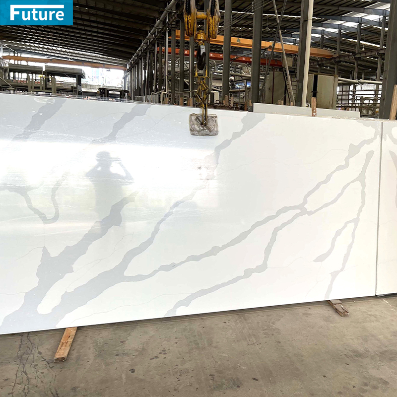 OEM/ODM High Quality Calacatta White Quartz Stone Slab With Black Veins Quartz Slab Original Calacatta Quartz Stone Slabs White and Gold