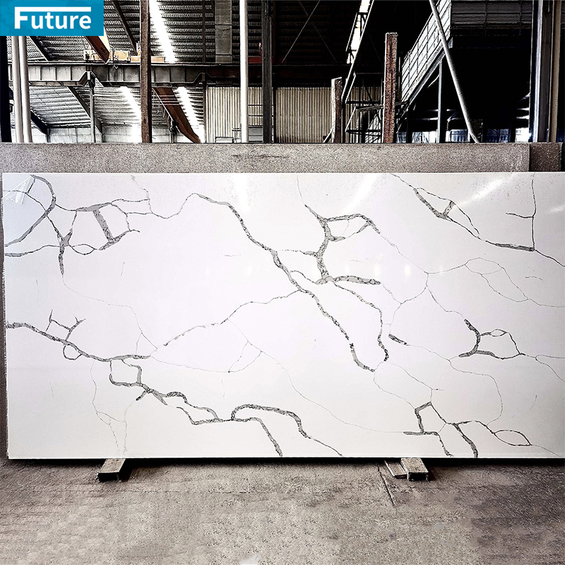 OEM/ODM High Quality Calacatta White Quartz Stone Slab With Black Veins Quartz Slab Original Calacatta Quartz Stone Slabs White and Gold