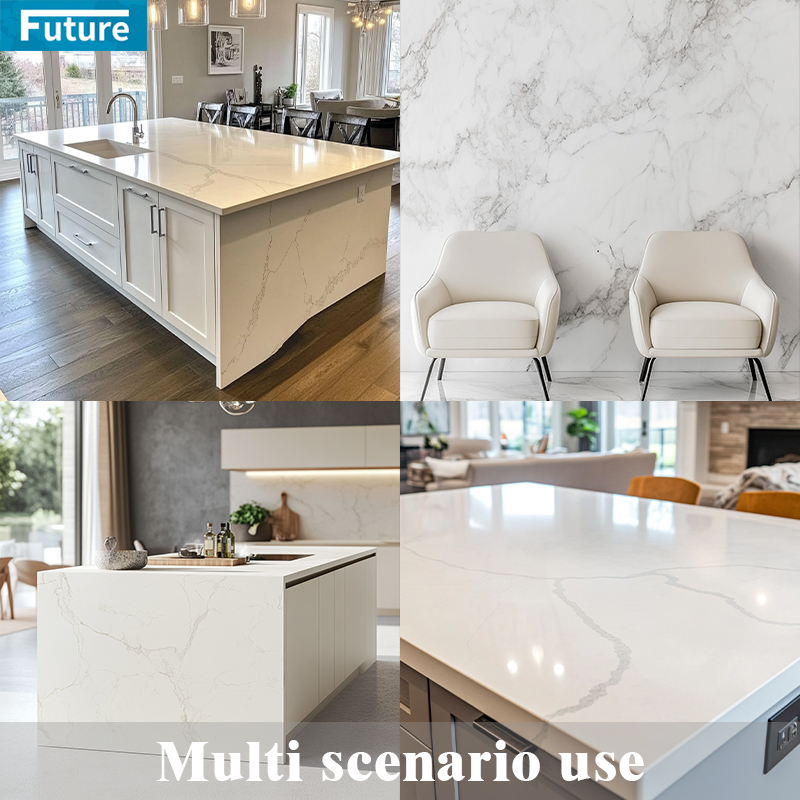 Wholesale Customize Size Carrara White Quartz Artificial Stone Slab for Kitchen Countertop Bathroom Floor Tiles Wall Panel Vanity Top