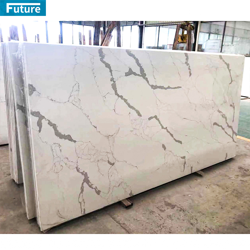 Customize Low Silica Stone Pure White Calacatta Artificial Quartz Stone Slab Calacatta for Kitchen Countertop Villa Staircase Floor Tiles